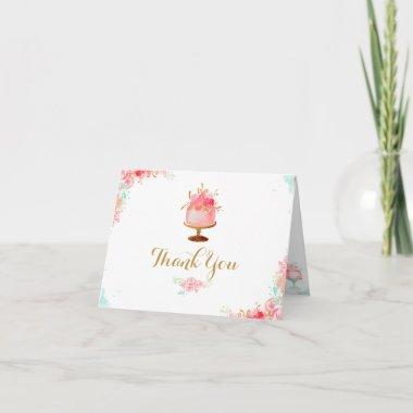Pink Floral Cake Bridal Shower Thank You Invitations