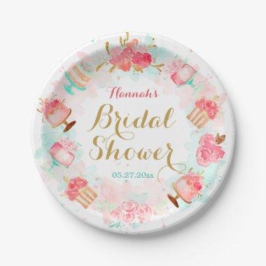 Pink Floral Cake Wreath Bridal Shower Paper Plates