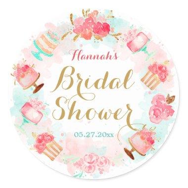 Pink Floral Cake Wreath Bridal Shower Sticker
