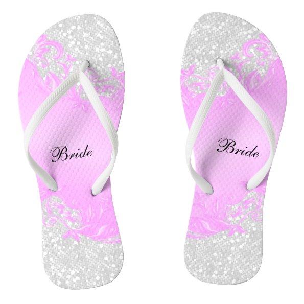 Pink Floral & Confetti Glitter | Wedding Flip Flops