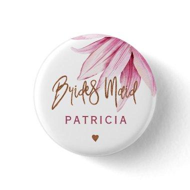 Pink floral copper script  bridesmaid button