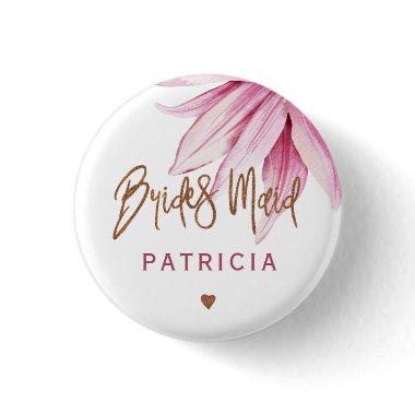 Pink floral copper script bridal shower bridesmaid button