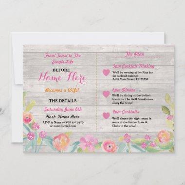 Pink Floral Coral Bridal Shower Itinerary Invite