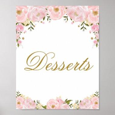 Pink Floral Dessert Wedding Favor Shower Sign