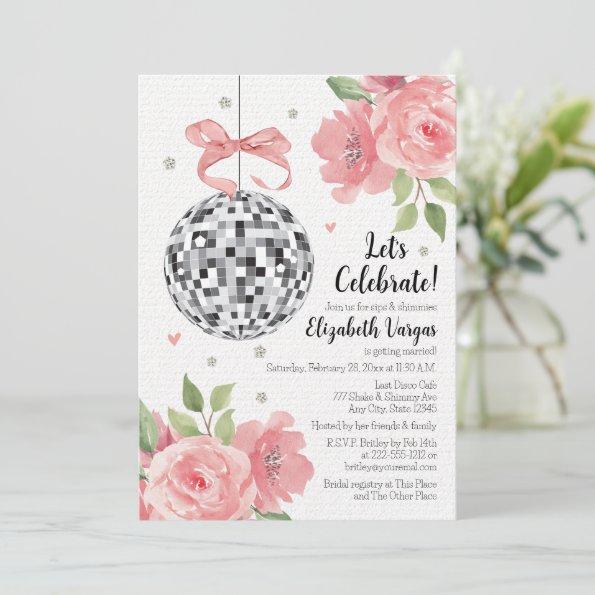Pink Floral Disco Themed Bridal Shower Invitations