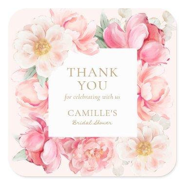 Pink Floral Elegant Bridal Shower Thank you Square Sticker