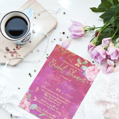Pink Floral Fancy Elegant Romantic Bridal Shower Invitations
