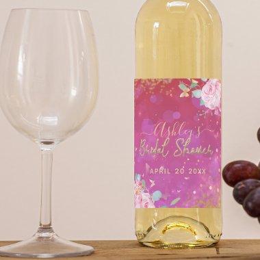 Pink Floral Fancy Elegant Romantic  Wine Label