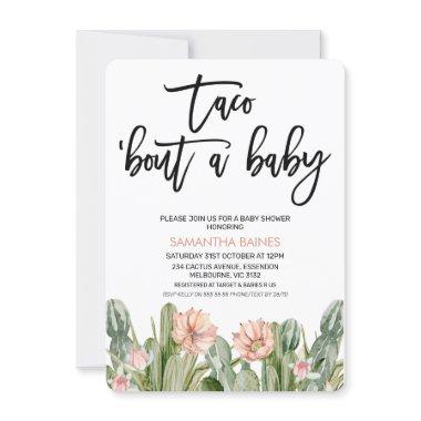 Pink Floral Fiesta Cactus Succulent Baby Shower Invitations