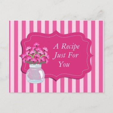 Pink Floral Frame and Stripes Recipe Invitations PostInvitations