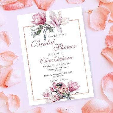 Pink Floral Garden Bird Bridal Shower Invitations