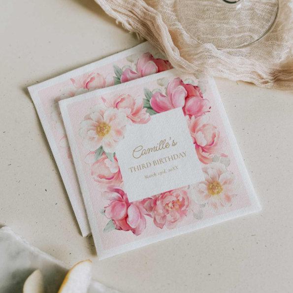 Pink Floral Garden Birthday Napkins