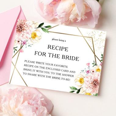 Pink Floral Geometric Bridal Shower Recipe Request Enclosure Invitations