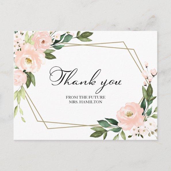 Pink Floral Geometric Bridal Shower Thank You PostInvitations
