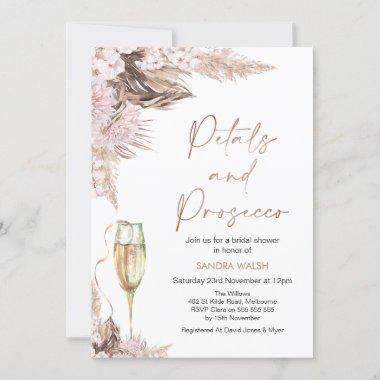 Pink Floral Glass Petals Prosecco Bridal Shower Invitations