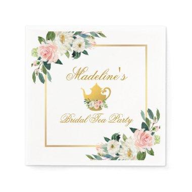 Pink Floral Gold Bridal Shower Tea Party Napkins