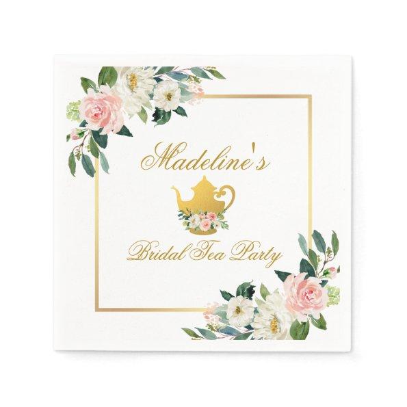 Pink Floral Gold Bridal Shower Tea Party Napkins