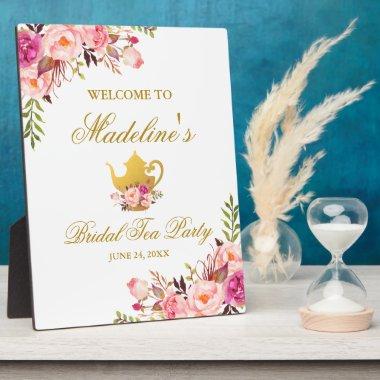 Pink Floral Gold Bridal Shower Tea Party Welcome Plaque