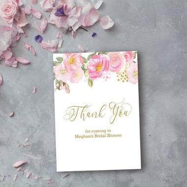 Pink Floral Gold Calligraphy Thank You Place