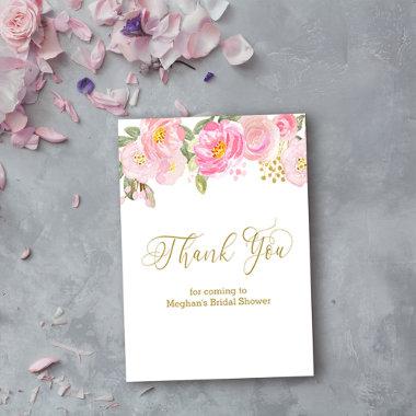 Pink Floral Gold Calligraphy Thank You Place Invitations