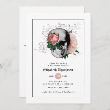 Pink Floral Gothic Skeleton Bridal Shower Invitations