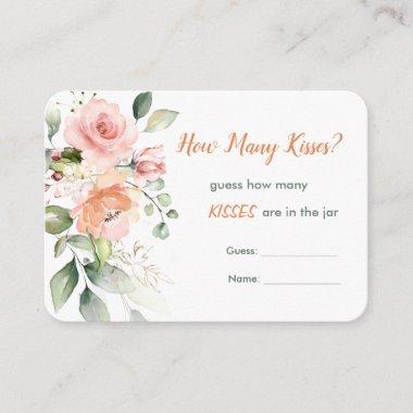Pink floral, greenery Guess How Many Kisses Game Enclosure Invitations