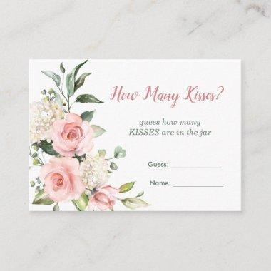Pink floral, greenery Guess How Many Kisses Game Enclosure Invitations