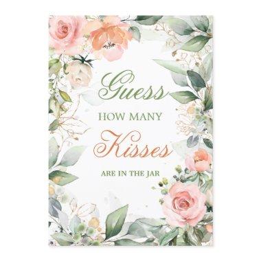 Pink floral, greenery Guess How Many Kisses Game Invitations