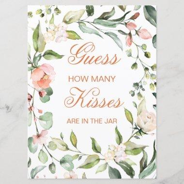 Pink floral, greenery Guess How Many Kisses Game Invitations