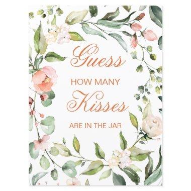 Pink floral, greenery Guess How Many Kisses Game Invitations