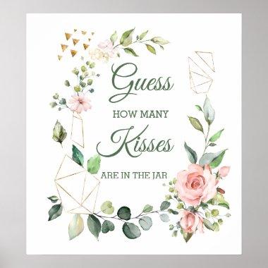 Pink floral, greenery Guess How Many Kisses Game Poster