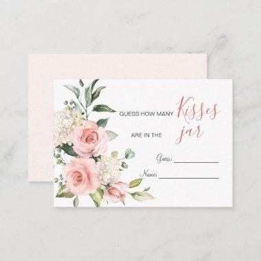 Pink Floral Greenery How Many Kisses in Jar Game Place Invitations