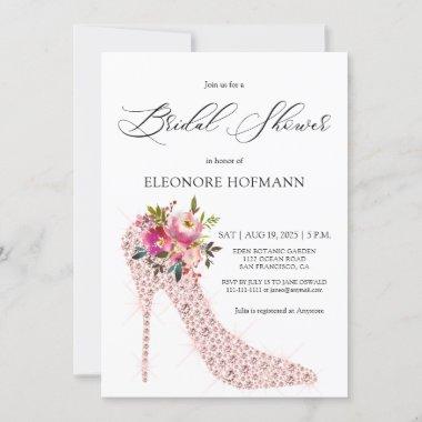 Pink Floral High Heels Bridal Shower Invitations