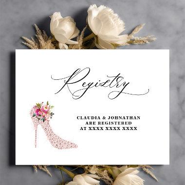 Pink Floral High Heels Registry Bridal Shower Enclosure Invitations
