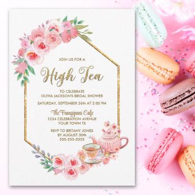Pink Floral High Tea Bridal Shower Invitations