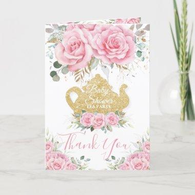 Pink Floral High Tea Party Baby Shower Birthday Thank You Invitations