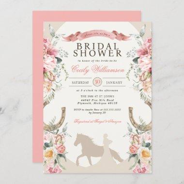 Pink Floral Horse Ranch Western Bridal Shower Invitations
