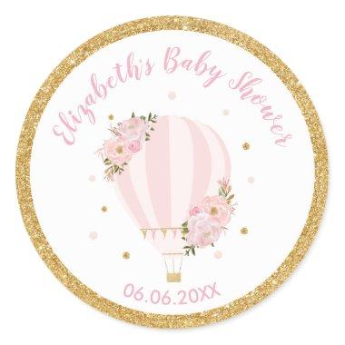 Pink Floral Hot Air Balloon Thank You Favor Classic Round Sticker