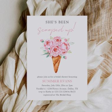 Pink Floral Ice Cream Scooped Up Bridal Shower Invitations