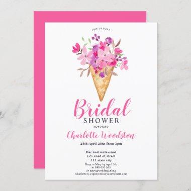 Pink Floral ice cream watercolor bridal shower Invitations