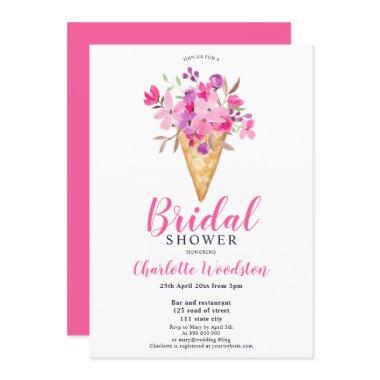 Pink Floral ice cream watercolor bridal shower Invitations