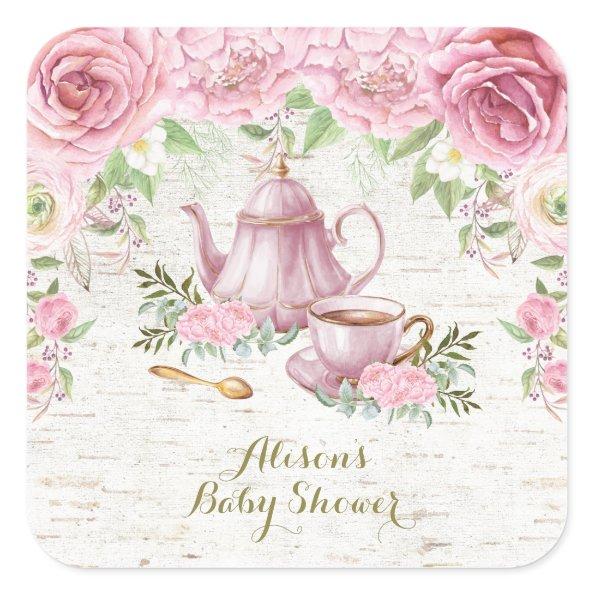 Pink Floral Kitchen Tea Thank You Sticker Favors