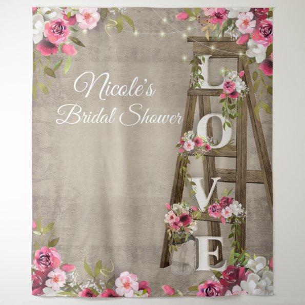 Pink Floral Ladder Rustic Bridal Shower Tapestry