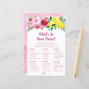 Pink Floral Lemon What's In Your Purse Bridal Game