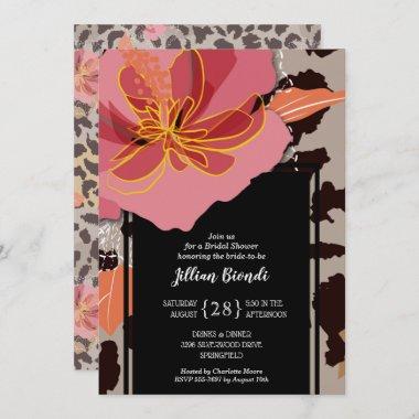 Pink Floral Leopard Print Bridal Shower Invitations