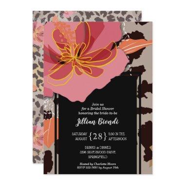 Pink Floral Leopard Print Bridal Shower Invitations