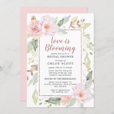 Pink Floral Love is Blooming Bridal Shower Invitations