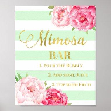 Pink Floral Mimosa Bar Sign Gold Mint Stripes