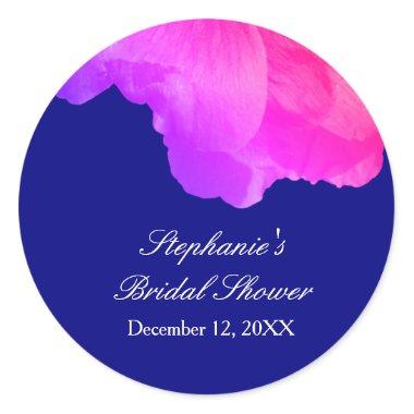 Pink Floral Navy Blue White Cute Bridal Shower Classic Round Sticker