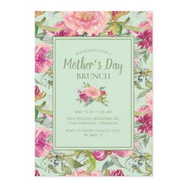 Pink Floral Neo Mint Green Mother's Day Brunch Invitations